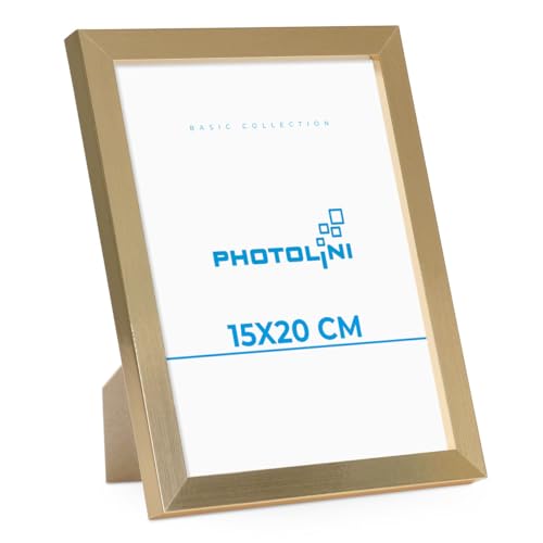 PHOTOLINI Bilderrahmen 15x20 Holz MDF Gold, Poster Bilderrahmen 20x15, Picture Frame mit Acrylglas, Fotorahmen 15x20 zum Aufhängen & Aufstellen, Rahmen 15 x 20 cm mit Zubehör für Fotos & Poster PHOTOLINI Bilderrahmen 15x20 Holz MDF Gold, Poster Bilderrahmen 20x15, Picture Frame mit Acrylglas, Fotorahmen 15x20 zum Aufhängen & Aufstellen, Rahmen 15 x 20 cm mit Zubehör für Fotos & Poster von PHOTOLINI