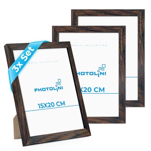 PHOTOLINI Bilderrahmen 15x20 Holz MDF Eiche Dunkel, 3er Set Bilderrahmen 20x15, Picture Frame mit Acrylglas, Fotorahmen 15x20 zum Aufhängen & Aufstellen, Rahmen 15 x 20 cm für Fotos & Poster PHOTOLINI Bilderrahmen 15x20 Holz MDF Eiche Dunkel, 3er Set Bilderrahmen 20x15, Picture Frame mit Acrylglas, Fotorahmen 15x20 zum Aufhängen & Aufstellen, Rahmen 15 x 20 cm für Fotos & Poster von PHOTOLINI