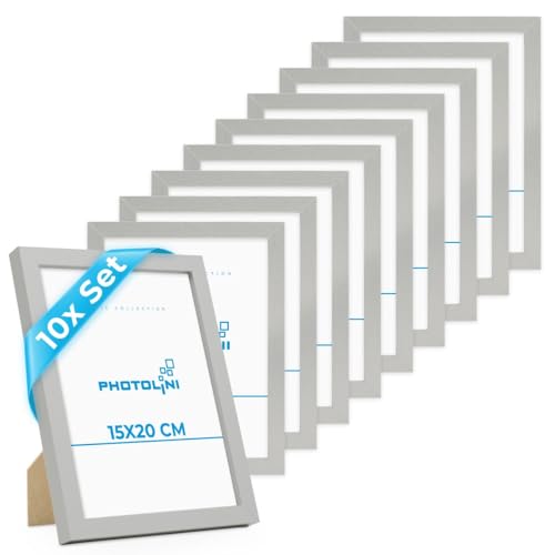 PHOTOLINI Bilderrahmen 15x20 Holz MDF, 10er Set Bilderrahmen 20x15 Silber, Picture Frame mit Acrylglas, Fotorahmen 15x20 zum Aufhängen & Aufstellen, Rahmen 15 x 20 cm mit Zubehör für Fotos & Poster PHOTOLINI Bilderrahmen 15x20 Holz MDF, 10er Set Bilderrahmen 20x15 Silber, Picture Frame mit Acrylglas, Fotorahmen 15x20 zum Aufhängen & Aufstellen, Rahmen 15 x 20 cm mit Zubehör für Fotos & Poster von PHOTOLINI