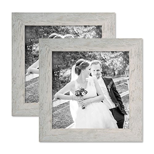 PHOTOLINI Bilderrahmen 20x20 cm Holz Grau, 2er Set Echtholz-Rahmen rustikal, Strandhaus, Made in Germany, Echtglas, zum Aufhängen, extra Zubehör - Treibholzlook mit einem Hauch Küstenflair von PHOTOLINI