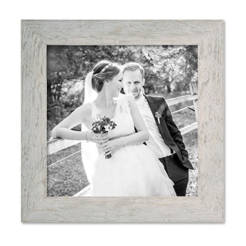 PHOTOLINI Bilderrahmen 20x20 cm Holz Grau, quadratisch, Echtholz-Rahmen rustikal, Strandhaus, Made in Germany, Echtglas, zum Aufhängen, extra Zubehör - Treibholzlook mit einem Hauch Küstenflair von PHOTOLINI