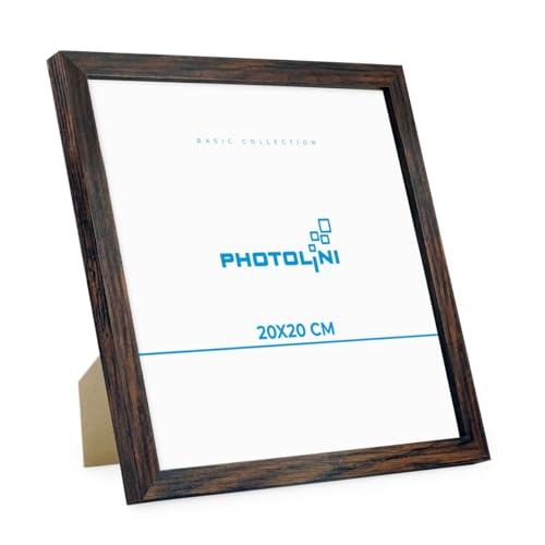 PHOTOLINI Bilderrahmen 20x20 cm MDF-Holz Eiche Dunkel Posterrahmen, bruchsicheres Acrylglas, zum Aufhängen & Aufstellen, extra Zubehör - für Fotos, Bilder & Poster von PHOTOLINI