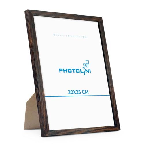 PHOTOLINI Bilderrahmen 20x25 Eiche Dunkel aus MDF-Holz Poster-Rahmen, bruchsicheres Acrylglas, zum Aufhängen & Aufstellen, extra Zubehör - für Fotos & Poster von PHOTOLINI