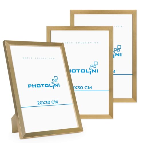 PHOTOLINI Bilderrahmen 20x30 Gold MDF-Holz, 3er Set Poster-Bilderrahmen 30x20 cm, bruchsicheres Acrylglas, zum Aufhängen & Aufstellen, extra Zubehör - für Fotos & Poster PHOTOLINI Bilderrahmen 20x30 Gold MDF-Holz, 3er Set Poster-Bilderrahmen 30x20 cm, bruchsicheres Acrylglas, zum Aufhängen & Aufstellen, extra Zubehör - für Fotos & Poster von PHOTOLINI