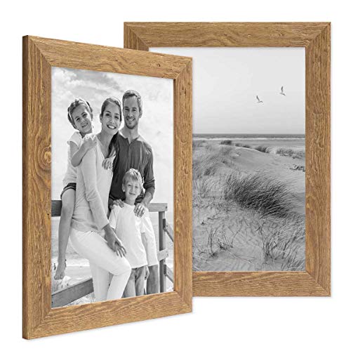 PHOTOLINI Bilderrahmen 20x30 cm Holz Eiche-Optik, 2er Set Echtholz-Rahmen rustikal, Strandhaus, Made in Germany, Echtglas, zum Aufhängen, extra Zubehör - Treibholzlook mit einem Hauch Küstenflair von PHOTOLINI