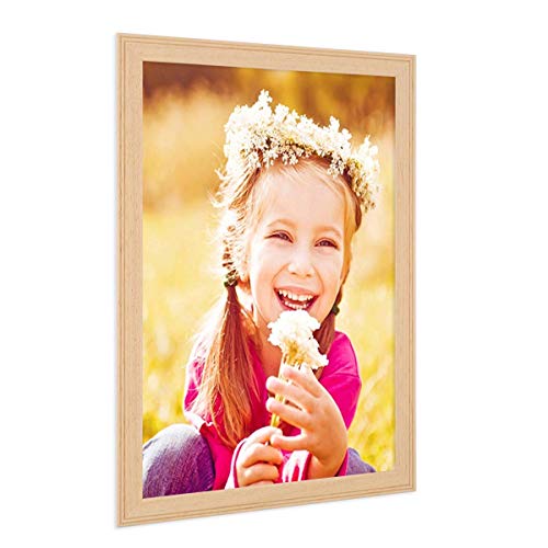 PHOTOLINI Bilderrahmen 20x30 cm Holz Natur Landhaus-Stil, Holz-Rahmen, Made in Germany, Echtglas, zum Aufhängen, mit Zubehör - perfekt für Familienfotos & Urlaubsbilder von PHOTOLINI