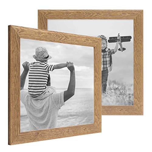 PHOTOLINI Bilderrahmen 30x30 cm Holz Eiche-Optik, 2er Set Echtholz-Rahmen rustikal, Strandhaus, Made in Germany, Echtglas, zum Aufhängen, extra Zubehör - Treibholzlook mit einem Hauch Küstenflair von PHOTOLINI