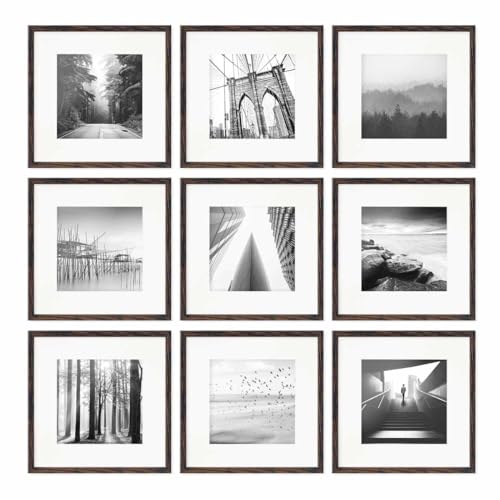 PHOTOLINI Dunkle Eiche Bilderrahmen 30x30, MDF Holz Bilderrahmen Eiche dunkel Set, quadratisch 30x30 Diamond painting, Fotorahmen Set Acrylglas, 30 x 30 Rahmen mit Passepartout zum Aufhängen & Zubehör von PHOTOLINI