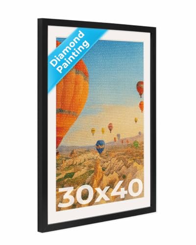 PHOTOLINI Bilderrahmen 30x40 Diamond Painting Rahmen, Schwarz, Bilderrahmen für Diamond Painting 40x30 mit passendem Passepartout, Rahmen 30 x 40 mit bruchsicherem Acrylglas zum Aufhängen von PHOTOLINI