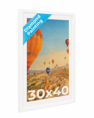 PHOTOLINI Bilderrahmen 30x40 Diamond Painting Rahmen, Weiß, Bilderrahmen für Diamond Painting 40x30 mit passendem Passepartout, Rahmen 30 x 40 mit bruchsicherem Acrylglas zum Aufhängen von PHOTOLINI
