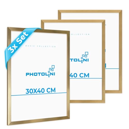 PHOTOLINI Bilderrahmen 30x40 Holz MDF Gold, 3er Set Bilderrahmen 40x30 cm, Picture Frame mit bruchsicherem Acrylglas, Rahmen 30 x 40 zum Aufhängen, extra Zubehör - Rahmen 30x40 für Fotos & Poster PHOTOLINI Bilderrahmen 30x40 Holz MDF Gold, 3er Set Bilderrahmen 40x30 cm, Picture Frame mit bruchsicherem Acrylglas, Rahmen 30 x 40 zum Aufhängen, extra Zubehör - Rahmen 30x40 für Fotos & Poster von PHOTOLINI