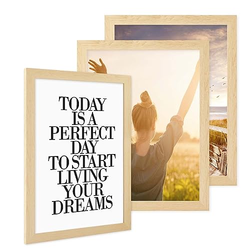 PHOTOLINI Bilderrahmen 30x40 Holz MDF Natur 3er Set, breite Rahmen 30x40 Holz MDF mit Acrylglas, picture frame 30 x 40 zum Aufhängen, Bilderrahmen 40x30 cm plus Zubehör - Fotorahmen Wanddekoration PHOTOLINI Bilderrahmen 30x40 Holz MDF Natur 3er Set, breite Rahmen 30x40 Holz MDF mit Acrylglas, picture frame 30 x 40 zum Aufhängen, Bilderrahmen 40x30 cm plus Zubehör - Fotorahmen Wanddekoration von PHOTOLINI