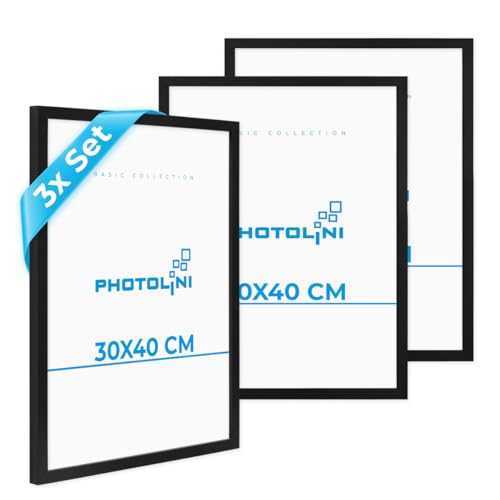 PHOTOLINI Bilderrahmen 30x40 Schwarz Holz MDF, 3er Set Bilderrahmen 40x30 cm bruchsicherem Acrylglas, Rahmen 30x40 schwarz Aufhängen, Picture Frame mit extra Zubehör - Rahmen 40x30 für Fotos & Poster PHOTOLINI Bilderrahmen 30x40 Schwarz Holz MDF, 3er Set Bilderrahmen 40x30 cm bruchsicherem Acrylglas, Rahmen 30x40 schwarz Aufhängen, Picture Frame mit extra Zubehör - Rahmen 40x30 für Fotos & Poster von PHOTOLINI