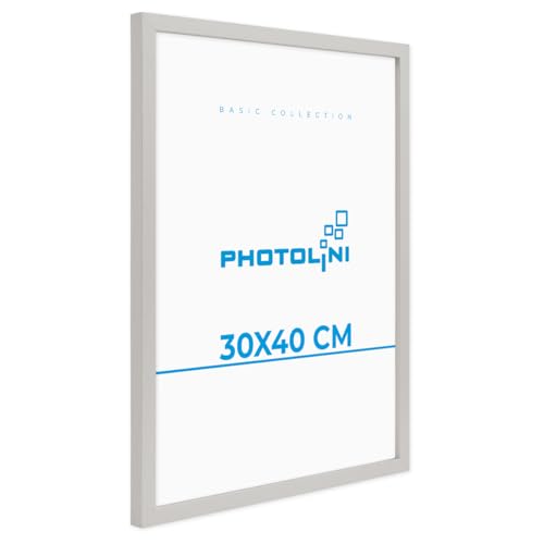 PHOTOLINI Bilderrahmen 30x40 Holz MDF Silber, Bilderrahmen 40x30 cm, Picture Frame mit bruchsicherem Acrylglas, Rahmen 30 x 40 zum Aufhängen, extra Zubehör - Rahmen 30x40 für Fotos & Poster von PHOTOLINI