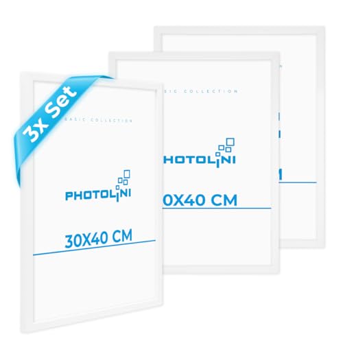 PHOTOLINI Bilderrahmen 30x40 Weiss Holz MDF 3er Set, Bilderrahmen 40x30 cm bruchsicherem Acrylglas, Rahmen 30x40 Weiß zum Aufhängen, Picture Frame mit extra Zubehör - Rahmen 40x30 für Fotos & Poster PHOTOLINI Bilderrahmen 30x40 Weiss Holz MDF 3er Set, Bilderrahmen 40x30 cm bruchsicherem Acrylglas, Rahmen 30x40 Weiß zum Aufhängen, Picture Frame mit extra Zubehör - Rahmen 40x30 für Fotos & Poster von PHOTOLINI