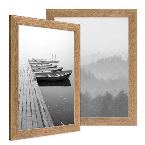 PHOTOLINI Bilderrahmen 30x40 cm Holz Eiche-Optik, 2er Set Echtholz-Rahmen rustikal, Strandhaus, Made in Germany, Echtglas, zum Aufhängen, extra Zubehör - Treibholzlook mit einem Hauch Küstenflair von PHOTOLINI