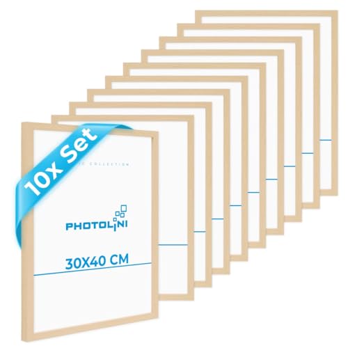 PHOTOLINI Bilderrahmen 30x40 Holz MDF Natur, 10er Set Bilderrahmen 40x30 cm, Picture Frame mit bruchsicherem Acrylglas, Rahmen 30 x 40 zum Aufhängen, extra Zubehör - Rahmen 30x40 für Fotos & Poster PHOTOLINI Bilderrahmen 30x40 Holz MDF Natur, 10er Set Bilderrahmen 40x30 cm, Picture Frame mit bruchsicherem Acrylglas, Rahmen 30 x 40 zum Aufhängen, extra Zubehör - Rahmen 30x40 für Fotos & Poster von PHOTOLINI
