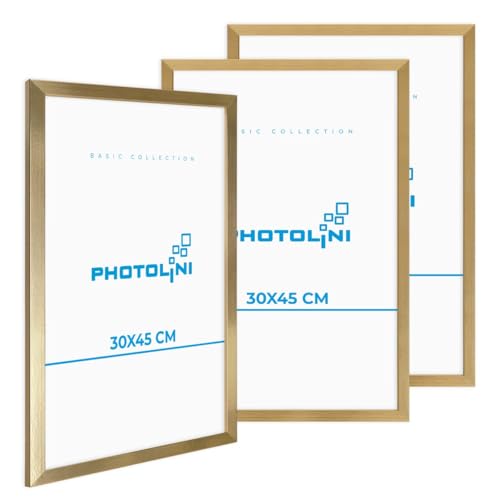PHOTOLINI Bilderrahmen 30x45 Gold MDF-Holz, 3er Set Poster-Rahmen, bruchsicheres Acrylglas, zum Aufhängen, extra Zubehör - für Fotos & Poster PHOTOLINI Bilderrahmen 30x45 Gold MDF-Holz, 3er Set Poster-Rahmen, bruchsicheres Acrylglas, zum Aufhängen, extra Zubehör - für Fotos & Poster von PHOTOLINI