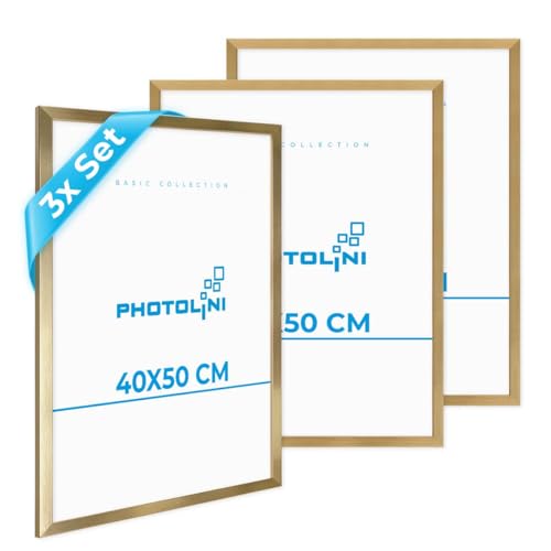 PHOTOLINI Bilderrahmen 40x50 Gold Holz aus MDF, 3er Set Poster Bilderrahmen 50x40 cm, bruchsicheres Acrylglas, Rahmen 40x50 cm zum Aufhängen, extra Zubehör - Picture Frame für Fotos & Poster PHOTOLINI Bilderrahmen 40x50 Gold Holz aus MDF, 3er Set Poster Bilderrahmen 50x40 cm, bruchsicheres Acrylglas, Rahmen 40x50 cm zum Aufhängen, extra Zubehör - Picture Frame für Fotos & Poster von PHOTOLINI