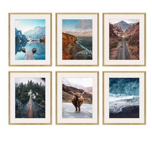 PHOTOLINI Bilderrahmen 40x50 gold Holz MDF, 6er Set Bilderrahmen 50x40 gold mit Passepartout, bruchsicheres Acrylglas, Rahmen 40x50 zum Aufhängen mit Zubehör - picture frames für Fotos & Poster PHOTOLINI Bilderrahmen 40x50 gold Holz MDF, 6er Set Bilderrahmen 50x40 gold mit Passepartout, bruchsicheres Acrylglas, Rahmen 40x50 zum Aufhängen mit Zubehör - picture frames für Fotos & Poster von PHOTOLINI