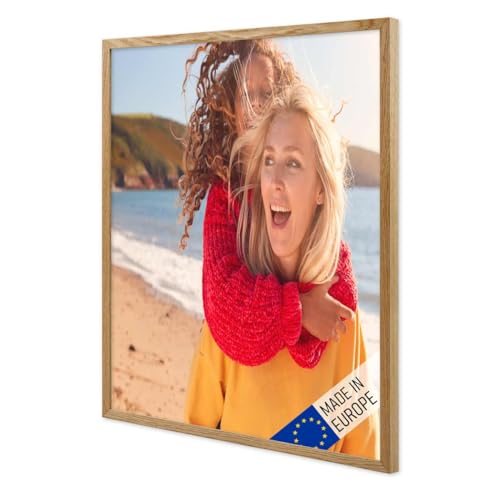 PHOTOLINI Bilderrahmen 40x50 cm Holz Eiche, Holzrahmen Made in EU, bruchsicheres Acrylglas, zum Aufhängen, extra Zubehör - für Ihre liebsten Fotos & Bilder von PHOTOLINI