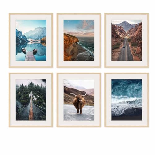 PHOTOLINI Bilderrahmen 40x50 Holz MDF Natur, 6er Set Bilderrahmen 50x40 mit Passepartout, bruchsicheres Acrylglas, Rahmen 40x50 zum Aufhängen mit Zubehör - picture frames für Fotos & Poster PHOTOLINI Bilderrahmen 40x50 Holz MDF Natur, 6er Set Bilderrahmen 50x40 mit Passepartout, bruchsicheres Acrylglas, Rahmen 40x50 zum Aufhängen mit Zubehör - picture frames für Fotos & Poster von PHOTOLINI