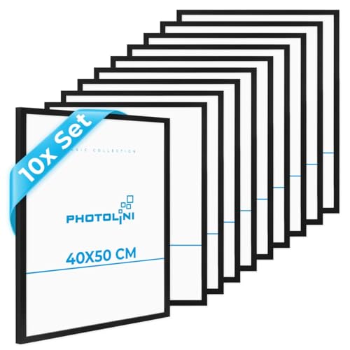 PHOTOLINI Bilderrahmen 40x50 Schwarz Holz aus MDF, 10er Set Poster Bilderrahmen 50x40 cm, bruchsicheres Acrylglas, Rahmen 40x50 cm zum Aufhängen, extra Zubehör - picture frame für Fotos & Poster PHOTOLINI Bilderrahmen 40x50 Schwarz Holz aus MDF, 10er Set Poster Bilderrahmen 50x40 cm, bruchsicheres Acrylglas, Rahmen 40x50 cm zum Aufhängen, extra Zubehör - picture frame für Fotos & Poster von PHOTOLINI
