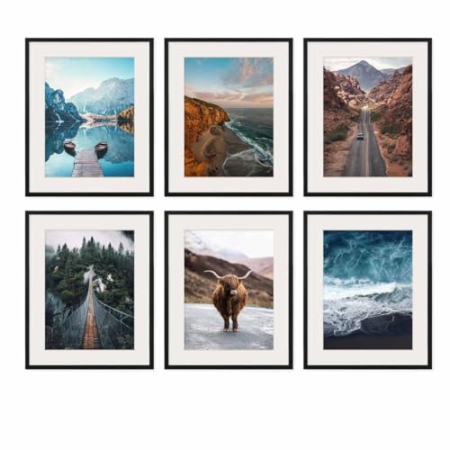 PHOTOLINI Bilderrahmen 40x50 schwarz Holz MDF, 6er Set Bilderrahmen 50x40 schwarz mit Passepartout, bruchsicheres Acrylglas, Rahmen 40x50 zum Aufhängen mit Zubehör - picture frames für Fotos, Poster PHOTOLINI Bilderrahmen 40x50 schwarz Holz MDF, 6er Set Bilderrahmen 50x40 schwarz mit Passepartout, bruchsicheres Acrylglas, Rahmen 40x50 zum Aufhängen mit Zubehör - picture frames für Fotos, Poster von PHOTOLINI