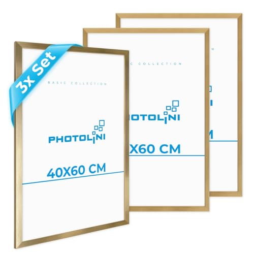 PHOTOLINI Bilderrahmen 40x60 gold 3er Set Holz MDF, goldener Bilderrahmen 60x40, bruchsicheres Acrylglas, picture frame 40 x 60 zum Aufhängen, extra Zubehör - für Fotos & Poster PHOTOLINI Bilderrahmen 40x60 gold 3er Set Holz MDF, goldener Bilderrahmen 60x40, bruchsicheres Acrylglas, picture frame 40 x 60 zum Aufhängen, extra Zubehör - für Fotos & Poster von PHOTOLINI