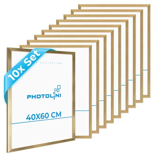 PHOTOLINI Bilderrahmen 40x60 gold 10er Set Holz MDF, goldener Bilderrahmen 60x40, bruchsicheres Acrylglas, picture frame 40 x 60 zum Aufhängen, extra Zubehör - für Fotos & Poster PHOTOLINI Bilderrahmen 40x60 gold 10er Set Holz MDF, goldener Bilderrahmen 60x40, bruchsicheres Acrylglas, picture frame 40 x 60 zum Aufhängen, extra Zubehör - für Fotos & Poster von PHOTOLINI
