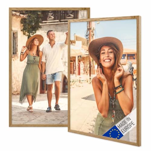 PHOTOLINI Bilderrahmen Holz 40x60 Eiche, Holzbilderrahmen Made in EU, 2er Set, bruchsicheres Acrylglas, zum Aufhängen, extra Zubehör - für Ihre liebsten Fotos & Bilder von PHOTOLINI