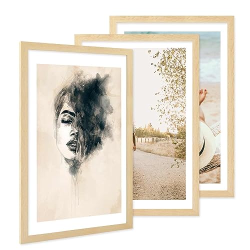 PHOTOLINI Bilderrahmen 40x60 3er Set Natur Holz MDF, breiter Rahmen 40 x 60, bruchsicheres Acrylglas, Bilderrahmen 60x40 natur zum Aufhängen, extra Zubehör - für Ihre stilvolle Wanddekoration PHOTOLINI Bilderrahmen 40x60 3er Set Natur Holz MDF, breiter Rahmen 40 x 60, bruchsicheres Acrylglas, Bilderrahmen 60x40 natur zum Aufhängen, extra Zubehör - für Ihre stilvolle Wanddekoration von PHOTOLINI
