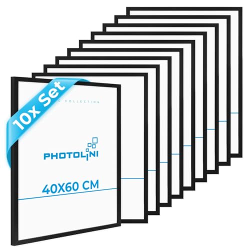 PHOTOLINI Schwarzer Bilderrahmen 40x60 10er Set Holz MDF, Bilderrahmen 60x40 Schwarz, bruchsicheres Acrylglas, picture frame 40 x 60 zum Aufhängen, extra Zubehör - für Fotos & Poster PHOTOLINI Schwarzer Bilderrahmen 40x60 10er Set Holz MDF, Bilderrahmen 60x40 Schwarz, bruchsicheres Acrylglas, picture frame 40 x 60 zum Aufhängen, extra Zubehör - für Fotos & Poster von PHOTOLINI
