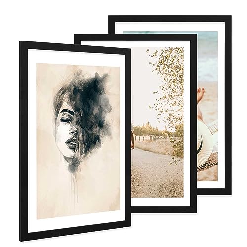 PHOTOLINI Bilderrahmen 40x60 3er Set schwarz Holz MDF, breiter Rahmen 40 x 60, bruchsicheres Acrylglas, Bilderrahmen 60x40 schwarz zum Aufhängen, extra Zubehör - für Ihre stilvolle Wanddekoration PHOTOLINI Bilderrahmen 40x60 3er Set schwarz Holz MDF, breiter Rahmen 40 x 60, bruchsicheres Acrylglas, Bilderrahmen 60x40 schwarz zum Aufhängen, extra Zubehör - für Ihre stilvolle Wanddekoration von PHOTOLINI