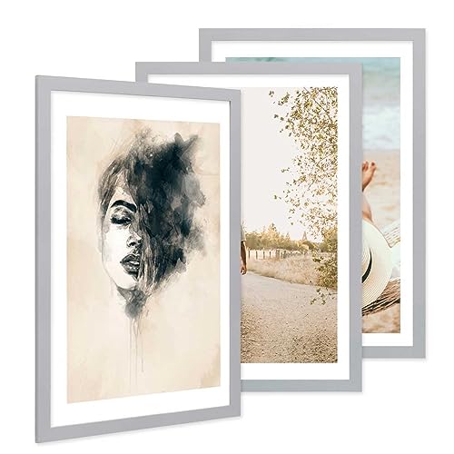 PHOTOLINI Bilderrahmen 40x60 3er Set silber Holz MDF, breiter Rahmen 40 x 60, bruchsicheres Acrylglas, Bilderrahmen 60x40 silber zum Aufhängen, extra Zubehör - für Ihre stilvolle Wanddekoration PHOTOLINI Bilderrahmen 40x60 3er Set silber Holz MDF, breiter Rahmen 40 x 60, bruchsicheres Acrylglas, Bilderrahmen 60x40 silber zum Aufhängen, extra Zubehör - für Ihre stilvolle Wanddekoration von PHOTOLINI