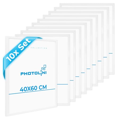 PHOTOLINI Bilderrahmen 40x60 weiß 10er Set Holz MDF, Bilderrahmen 60x40 weiß, bruchsicheres Acrylglas, picture frame 40 x 60 zum Aufhängen, extra Zubehör - für Fotos & Poster PHOTOLINI Bilderrahmen 40x60 weiß 10er Set Holz MDF, Bilderrahmen 60x40 weiß, bruchsicheres Acrylglas, picture frame 40 x 60 zum Aufhängen, extra Zubehör - für Fotos & Poster von PHOTOLINI