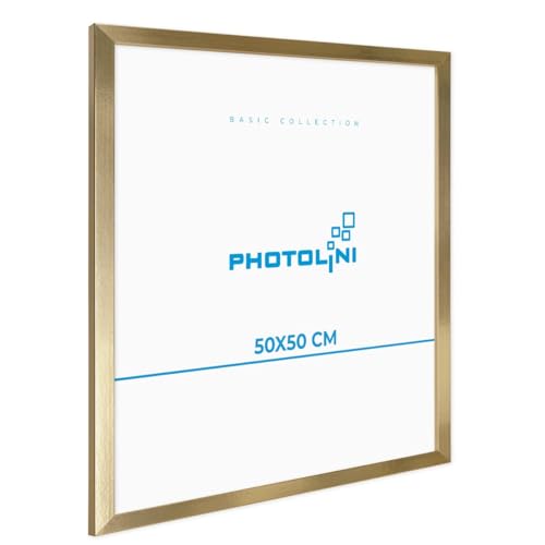 PHOTOLINI Bilderrahmen 50x50 Gold MDF-Holz Poster-Rahmen, bruchsicheres Acrylglas, zum Aufhängen, extra Zubehör - für Fotos & Poster PHOTOLINI Bilderrahmen 50x50 Gold MDF-Holz Poster-Rahmen, bruchsicheres Acrylglas, zum Aufhängen, extra Zubehör - für Fotos & Poster von PHOTOLINI