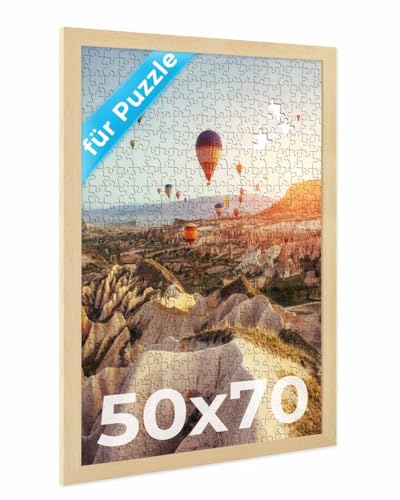 PHOTOLINI Bilderrahmen 50x70 Natur, Puzzle Rahmen 70x50 Holz MDF mit Acrylglas, Bilderrahmen Puzzle 1000 Teile 50x70 zum Aufhängen, Puzzlerahmen 500-1000 Teile - ideal für Ihre Puzzle-Galerie von PHOTOLINI