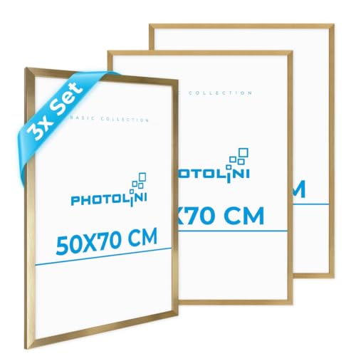 PHOTOLINI Bilderrahmen 50x70 Gold 3er Set Holz MDF, 50x70 cm Bilderrahmen groß, Rahmen 70x50 Puzzle, bruchsicheres Acrylglas, picture frame zum Aufhängen, Fotorahmen für Puzzle, Fotos & Poster PHOTOLINI Bilderrahmen 50x70 Gold 3er Set Holz MDF, 50x70 cm Bilderrahmen groß, Rahmen 70x50 Puzzle, bruchsicheres Acrylglas, picture frame zum Aufhängen, Fotorahmen für Puzzle, Fotos & Poster von PHOTOLINI