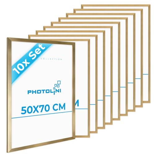 PHOTOLINI Bilderrahmen 50x70 Gold 10er Set Holz MDF, 50x70 cm Bilderrahmen groß, Rahmen 70x50 Puzzle, bruchsicheres Acrylglas, picture frame zum Aufhängen, Fotorahmen für Puzzle, Fotos & Poster PHOTOLINI Bilderrahmen 50x70 Gold 10er Set Holz MDF, 50x70 cm Bilderrahmen groß, Rahmen 70x50 Puzzle, bruchsicheres Acrylglas, picture frame zum Aufhängen, Fotorahmen für Puzzle, Fotos & Poster von PHOTOLINI
