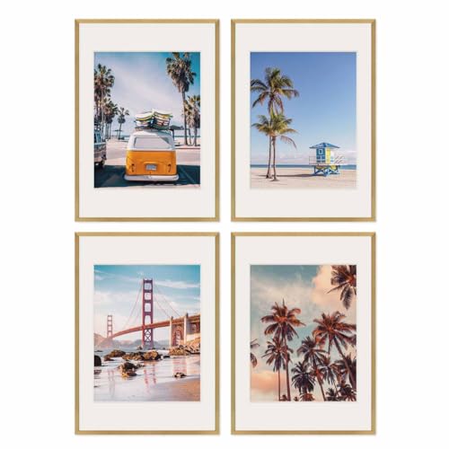 PHOTOLINI Bilderrahmen 50x70 Gold Holz MDF, 4er Set 50 x 70 Bilderrahmen mit Passepartout, Rahmen 50x70, bruchsicheres Acrylglas, picture frame zum Aufhängen, Posterrahmen für Puzzle, Fotos, Poster PHOTOLINI Bilderrahmen 50x70 Gold Holz MDF, 4er Set 50 x 70 Bilderrahmen mit Passepartout, Rahmen 50x70, bruchsicheres Acrylglas, picture frame zum Aufhängen, Posterrahmen für Puzzle, Fotos, Poster von PHOTOLINI
