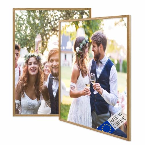 PHOTOLINI Bilderrahmen Holz 50x70 Eiche, Holzbilderrahmen Made in EU, 2er Set, bruchsicheres Acrylglas, zum Aufhängen, extra Zubehör - für Ihre liebsten Fotos & Bilder von PHOTOLINI