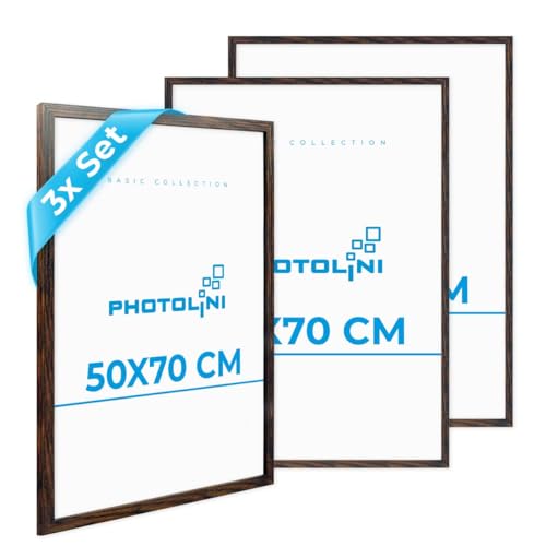 PHOTOLINI Bilderrahmen 50x70 Holz MDF Eiche Dunkel 3er Set, 50x70 cm Bilderrahmen groß, Rahmen 70x50 Puzzle, bruchsicheres Acrylglas, picture frame zum Aufhängen, Fotorahmen für Fotos & Poster PHOTOLINI Bilderrahmen 50x70 Holz MDF Eiche Dunkel 3er Set, 50x70 cm Bilderrahmen groß, Rahmen 70x50 Puzzle, bruchsicheres Acrylglas, picture frame zum Aufhängen, Fotorahmen für Fotos & Poster von PHOTOLINI