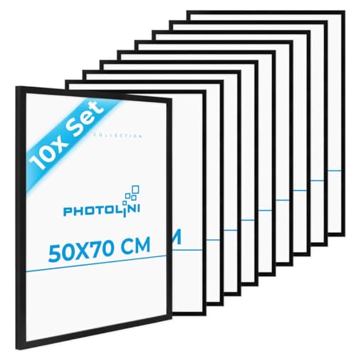 PHOTOLINI Bilderrahmen 50x70 Schwarz 10er Set Holz MDF, 50x70 cm Bilderrahmen groß, Rahmen 70x50 Puzzle, bruchsicheres Acrylglas, picture frame zum Aufhängen, Posterrahmen für Fotos, Puzzle & Poster PHOTOLINI Bilderrahmen 50x70 Schwarz 10er Set Holz MDF, 50x70 cm Bilderrahmen groß, Rahmen 70x50 Puzzle, bruchsicheres Acrylglas, picture frame zum Aufhängen, Posterrahmen für Fotos, Puzzle & Poster von PHOTOLINI