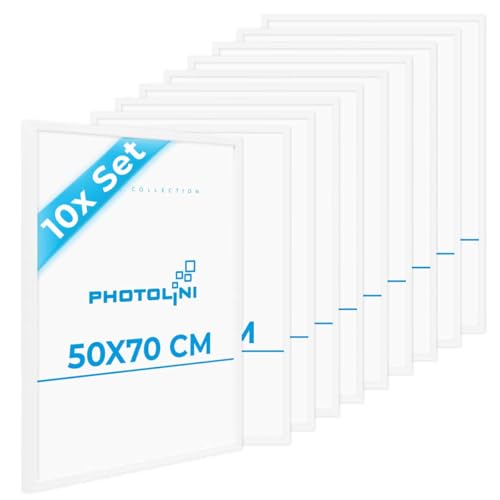 PHOTOLINI Bilderrahmen 50x70 Weiss 10er Set Holz MDF, 50x70 cm Bilderrahmen groß, Rahmen 70x50 Puzzle, bruchsicheres Acrylglas, picture frame zum Aufhängen, Posterrahmen für Fotos, Puzzle & Poster PHOTOLINI Bilderrahmen 50x70 Weiss 10er Set Holz MDF, 50x70 cm Bilderrahmen groß, Rahmen 70x50 Puzzle, bruchsicheres Acrylglas, picture frame zum Aufhängen, Posterrahmen für Fotos, Puzzle & Poster von PHOTOLINI