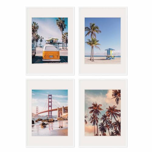 PHOTOLINI Bilderrahmen 50x70 Holz MDF Weiss, 4er Set 50 x 70 Bilderrahmen mit Passepartout, Rahmen 50x70, bruchsicheres Acrylglas, picture frame zum Aufhängen, Posterrahmen für Puzzle, Fotos, Poster von PHOTOLINI