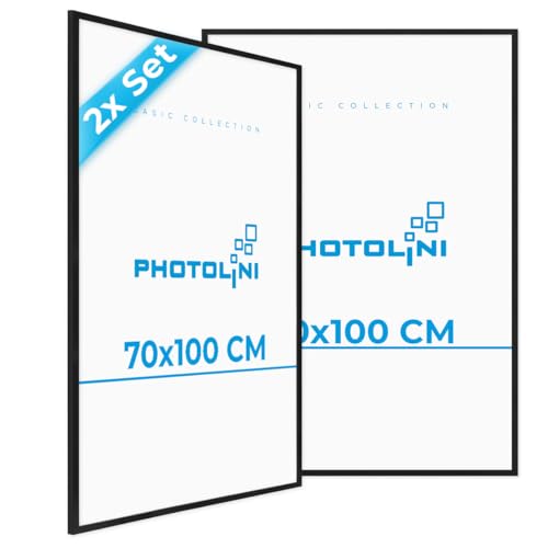 PHOTOLINI Bilderrahmen 70x100 Schwarz MDF-Holz, 2er Set Poster-Rahmen groß 100x70 cm, bruchsicheres Acrylglas, zum Aufhängen, extra Zubehör - für Fotos & Poster von PHOTOLINI