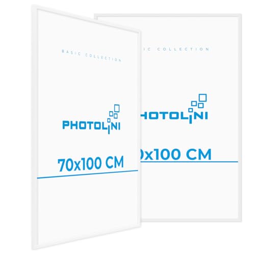 PHOTOLINI Bilderrahmen 70x100 Weiß MDF-Holz, 2er Set Poster-Rahmen groß 100x70 cm, bruchsicheres Acrylglas, zum Aufhängen, extra Zubehör - für Fotos & Poster von PHOTOLINI