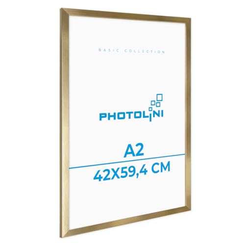 PHOTOLINI Bilderrahmen A2 Gold Holz aus MDF, Picture Frame Rahmen 42x60, bruchsicheres Acrylglas, DIN A2 Bilderrahmen 60x42 zum Aufhängen, extra Zubehör - A2 Frame für Fotos & Poster PHOTOLINI Bilderrahmen A2 Gold Holz aus MDF, Picture Frame Rahmen 42x60, bruchsicheres Acrylglas, DIN A2 Bilderrahmen 60x42 zum Aufhängen, extra Zubehör - A2 Frame für Fotos & Poster von PHOTOLINI