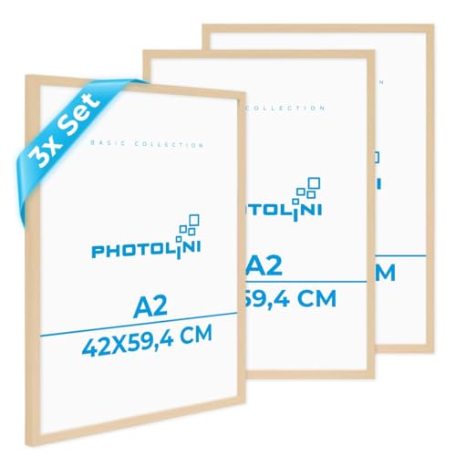 PHOTOLINI Bilderrahmen A2 Holz Natur aus MDF, 3er Set Picture Frame DIN A2 Rahmen 42x60, bruchsicheres Acrylglas, DIN A2 Bilderrahmen 60x42 zum Aufhängen, extra Zubehör - A2 Frame für Fotos & Poster PHOTOLINI Bilderrahmen A2 Holz Natur aus MDF, 3er Set Picture Frame DIN A2 Rahmen 42x60, bruchsicheres Acrylglas, DIN A2 Bilderrahmen 60x42 zum Aufhängen, extra Zubehör - A2 Frame für Fotos & Poster von PHOTOLINI